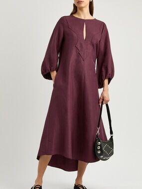 NEW Dorathee Schumacher Summer Cruise Woven Midi
Dress Burgundy Linen Blend. 13
